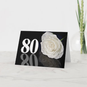 Cartão de Aniversário 80 com uma rosa branca cláss