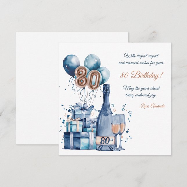 Cartão de Aniversário 80 Personalizado para Homens (Frente/Verso)