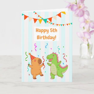 Cartão de Aniversário Adorável T-Rex Capybara 5º
