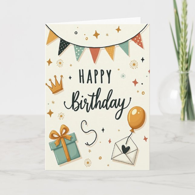 Cartão de Aniversário Alegre Bunting (Frente)