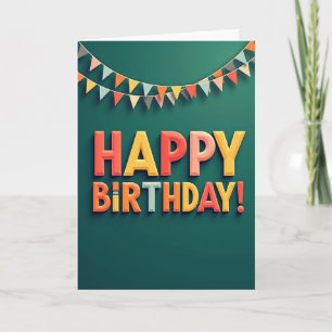 Cartão de Aniversário Alegre em Teal 3D