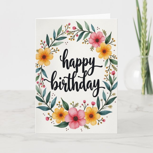 Cartão de Aniversário Alegria Botânica (Frente)