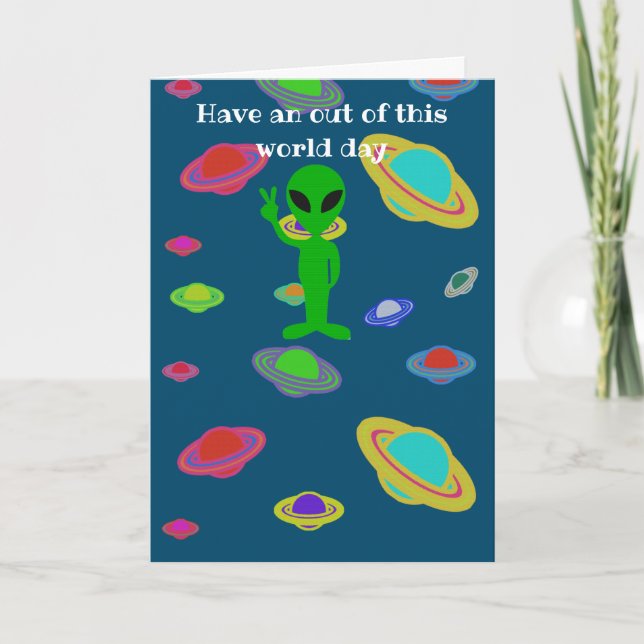 Cartão de aniversário alienígena feliz (Frente)
