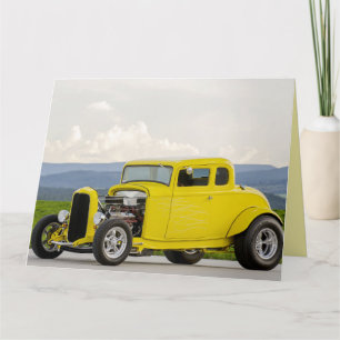 CARTÃO DE ANIVERSÁRIO AMARELO DE HOT ROD