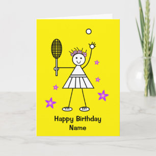 Cartão de Aniversário Amarelo de Tenista Menina Fo