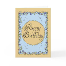 Cartão de aniversário amarelo e azul com lettering