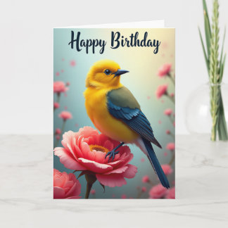 Cartão de Aniversário Amarelo Pássaro Alegre