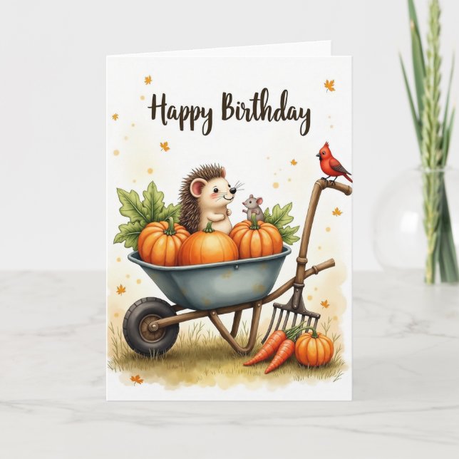Cartão de Aniversário Amigos de Outono (Frente)