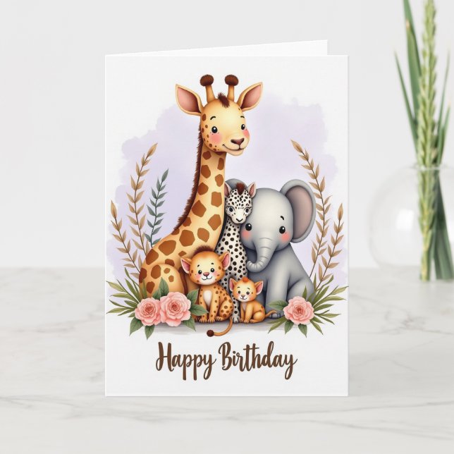 Cartão de Aniversário Animais da Floresta Alegre (Frente)
