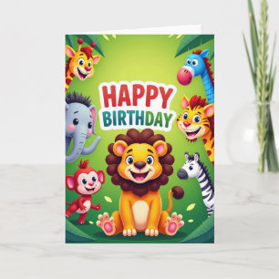 Cartão de Aniversário Animais da Safari Alegre