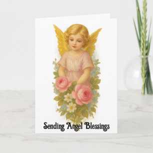 Cartão de Aniversário Anjo Vintage Com Flores