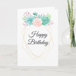 Cartão de Aniversário Aquarela Moderno de Suculent