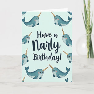 Cartão de Aniversário Aquático com Chifres