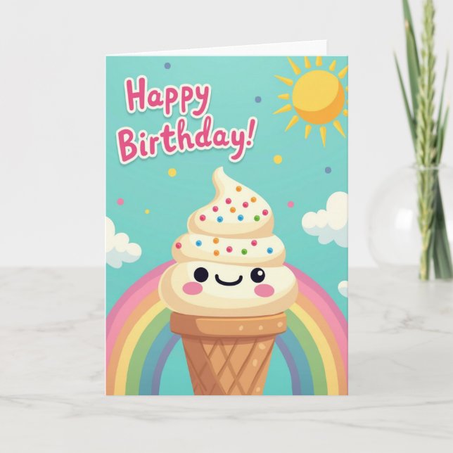 Cartão de Aniversário Arco-Íris de Doce Delícia (Frente)