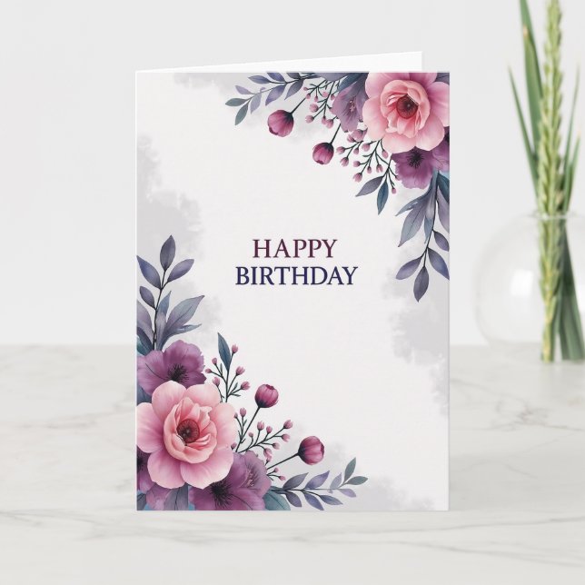 Cartão de Aniversário Artístico com Florada Rosa (Frente)