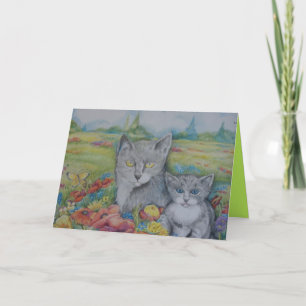 Cartão de aniversário artístico com gatos e tex