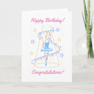Cartão de Aniversário Azul de balé e Bunting