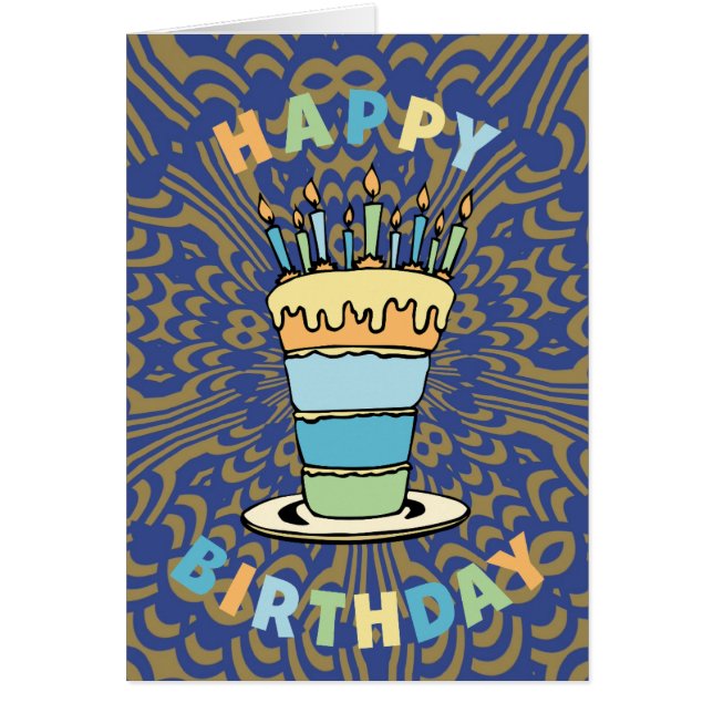 Cartão de Aniversário Azul e Dourado (Frente)