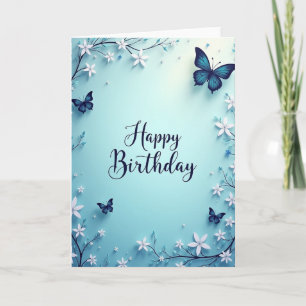Cartão de Aniversário Azul Floral