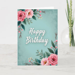 Cartão de Aniversário Azul Turquesa Elegante