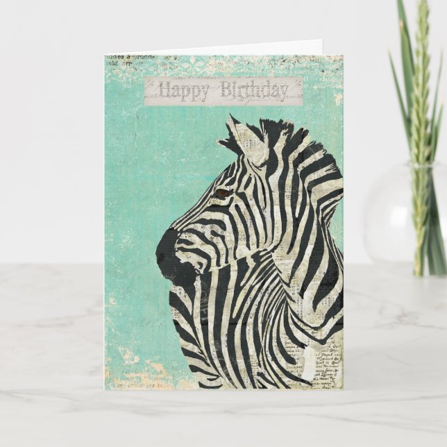 Cartão de Aniversário Azul Vintage Zebra (Frente)