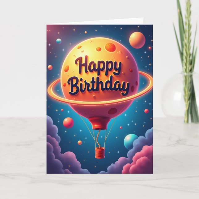 Cartão de Aniversário Balão Cósmico (Frente)