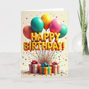 Cartão de Aniversário Balão Dourado Alegre