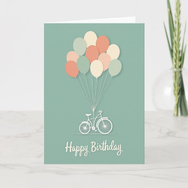 Cartão de Aniversário Balões de Bicicleta (Frente)