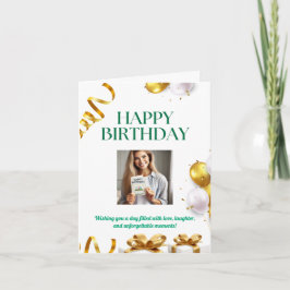 Cartão de Aniversário Balões Dourados com Presente