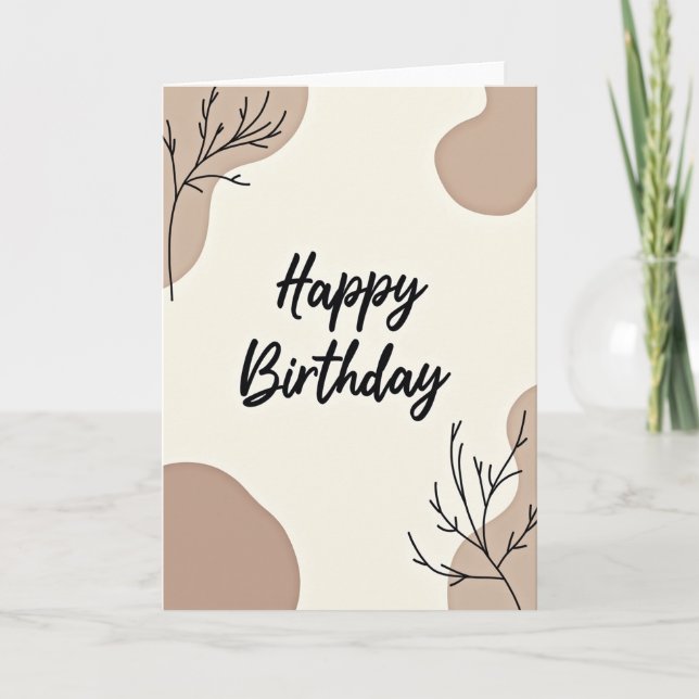 Cartão de Aniversário Bege Elegante (Frente)