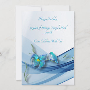 Cartão de aniversário Beija-flor e onda azul 