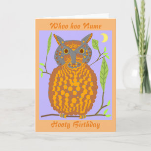 Cartão de aniversário Big Orange Owl adiciona nome