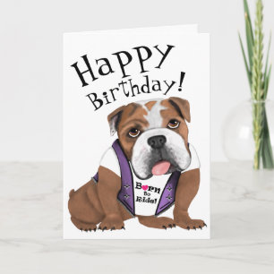 Cartão de Aniversário Biker Bulldog *Personalize