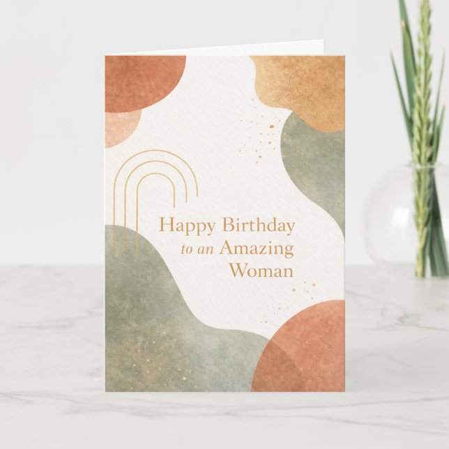 Cartão de Aniversário Boho com Formas Orgânicas Ab (Frente)