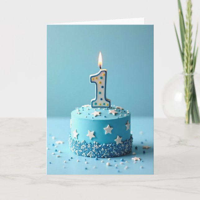Cartão de Aniversário Bolo Azul Um (Frente)