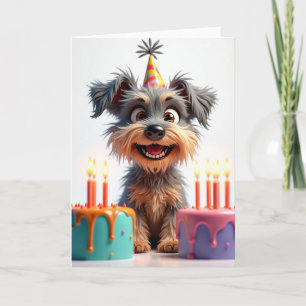 Cartão de Aniversário Bolo Cachorro Desgrenhado