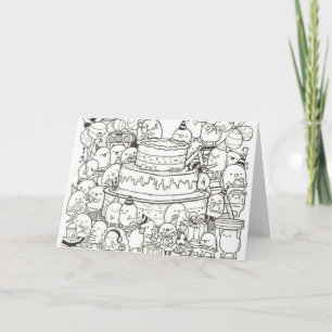 Cartão de Aniversário - Bolo de Aniversário Rabisc