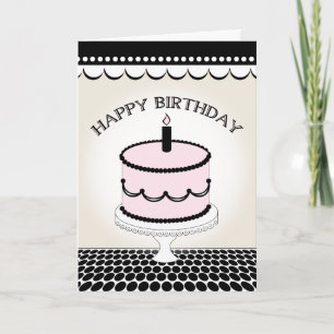Cartão de aniversário - Bolo de aniversário rosa e