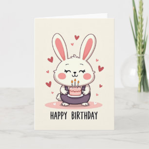Cartão de Aniversário Bolo de Coelho Alegre