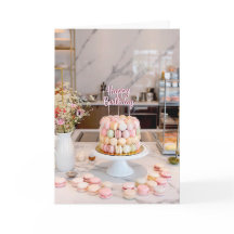 Cartão de Aniversário Bolo de Macaron Doce