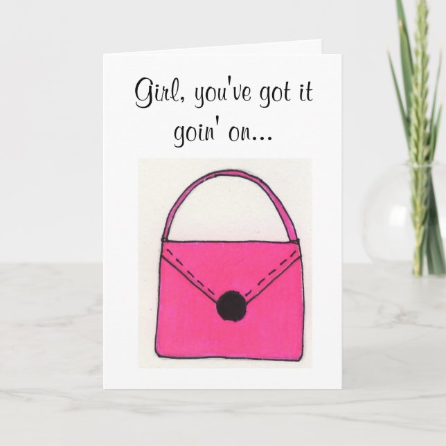 Cartão de Aniversário Bolsa Rosa (Frente)