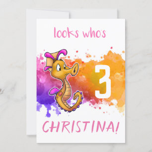 Cartão de aniversário bonito do cavalo marinho