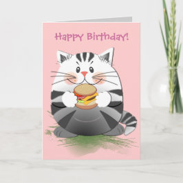 Cartão de aniversário bonito "Hamburger Cat"