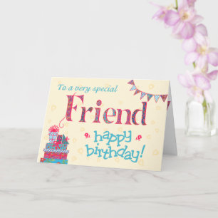 Cartão de Aniversário bonito para Amigos, Bunting,