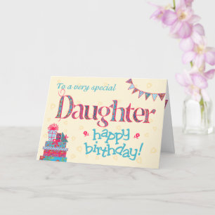 Cartão de aniversário bonito para Filha, Bunting, 