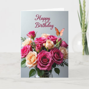 Cartão de Aniversário Borboleta em Flor