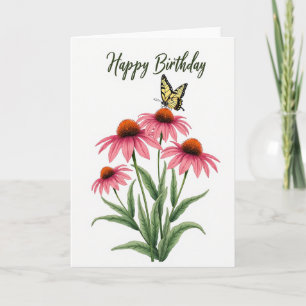 Cartão de Aniversário Borboleta Margarida Rosa