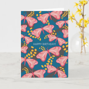 Cartão de Aniversário Borboleta Rosa e Azul Feliz