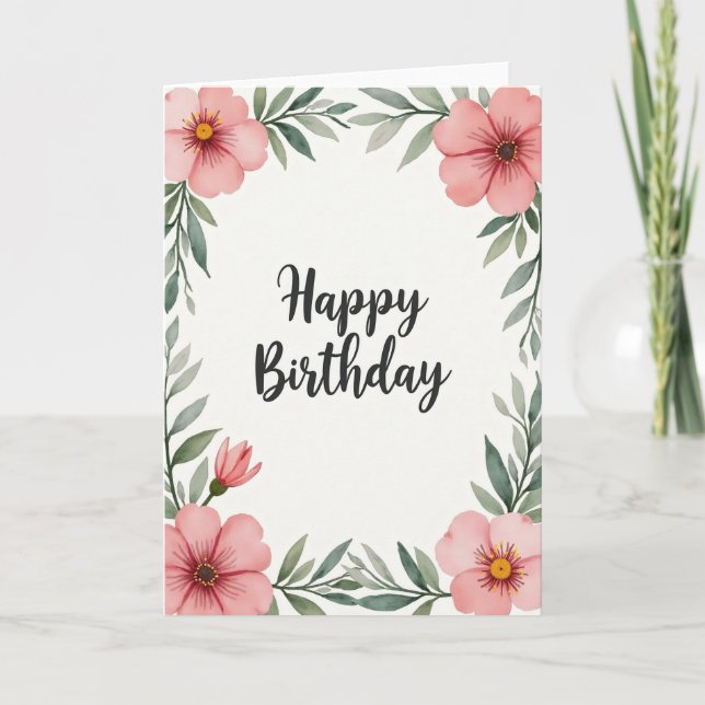 Cartão de Aniversário Botânico de Alegria (Frente)