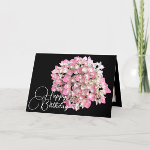 Cartão de Aniversário Botânico de Hortênsia Rosa e